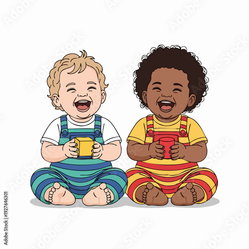 Happy babies enjoying drinks together.