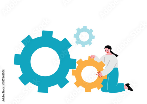 歯車をはめる女性