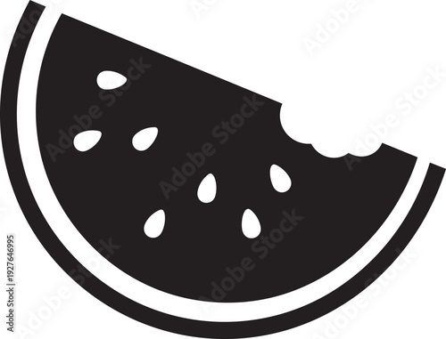 A black and white image of a watermelon slice isolated on transparent background, Vector