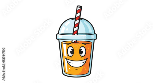 Cheerful Orange Juice Drink with Straw and Happy Face