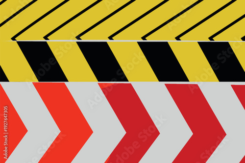 Yellow black and red white hazard warning stripes pattern