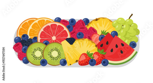 Colorful Assortment of Fresh Fruits on a Plate
