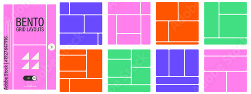 Bento grid style web layout collection. Abstract geometric tiles with rounded edges for mood boards, galleries and social media banners.