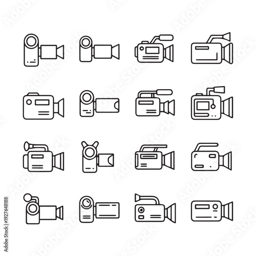 Assorted Camcorder Icons: Vintage and Modern Styles Vector Graphics