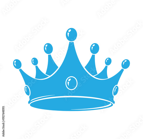 blue crown icon with jewels on white background for royalty or luxury concept