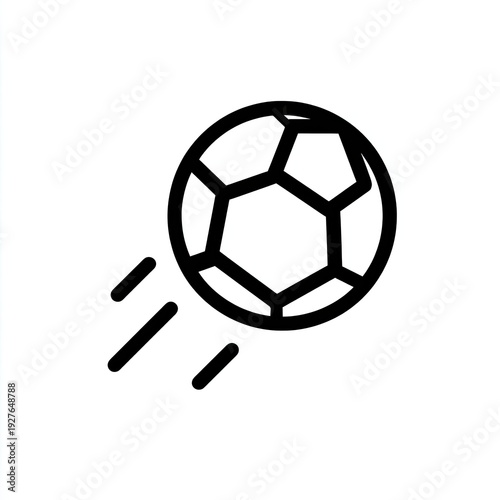 Line art icon of a soccer ball in motion, with speed lines