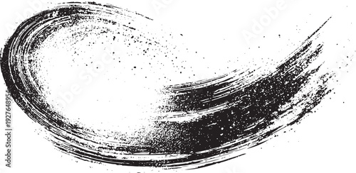 Black ink brush stroke with scattered dots