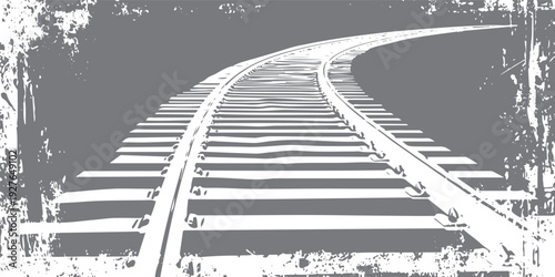 Curved railroad tracks with distressed grunge border