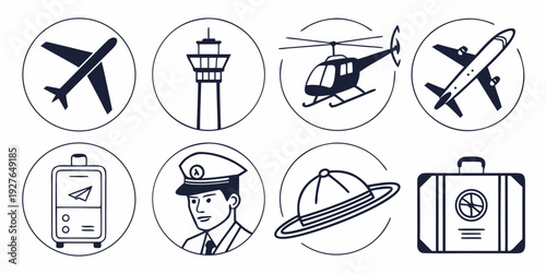 Assorted icons representing various modes of transportation and travel-related items Vector