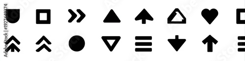 Free Download A grid displays various black icons, including shapes, arrows, and symbols on a white background - GFXLoad
