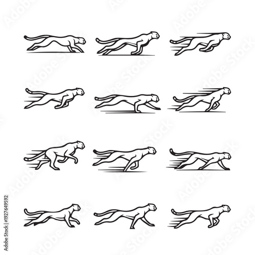 Cheetahs running sequence motion blur lines vector illustration