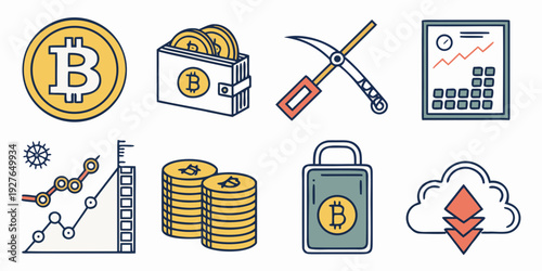 A collection of icons representing various tools and utilities for productivity and organization. Vector