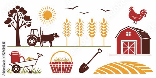 A vibrant illustration showcasing various farm animals and agricultural activities Vector
