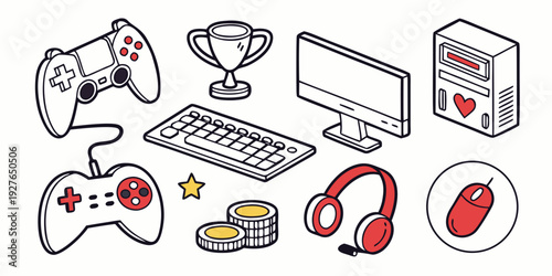 A diverse collection of electronic devices and gadgets displayed in a row Vector