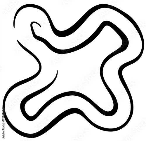 Abstract black wavy line design with an open, irregular cross-like shape on a white background