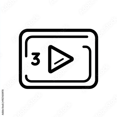 Black and white icon of a video player with a number 