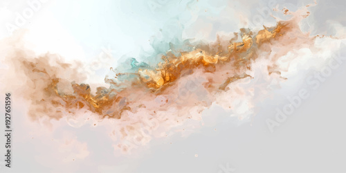 Abstract watercolor and grunge texture background with blue sky clouds and sunlight splashes creates a beautiful vintage summer atmosphere.