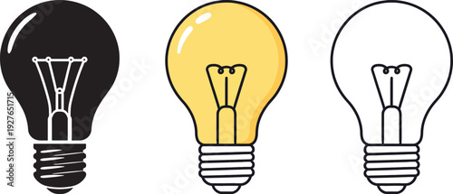 Light Bulb Icon Set in Solid and Line Style Vector