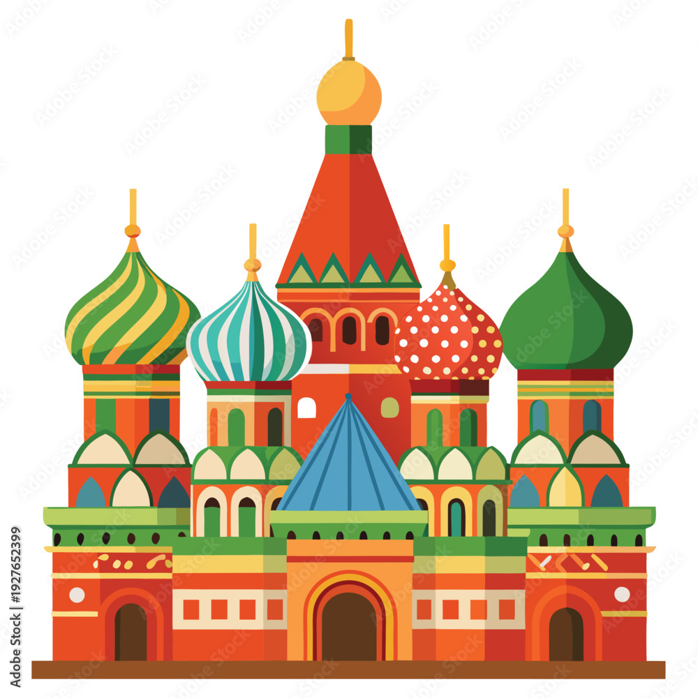 Fototapeta premium Famous Saint Basils Cathedral flat design with distinctively patterned domes and towering spires