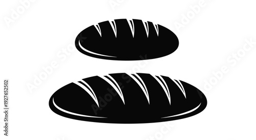 Two black silhouettes of scored bread loaves are illustrated one above the other on a plain white background for design use.