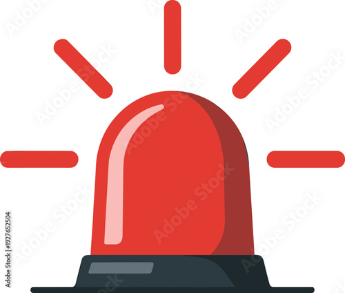Red emergency siren beacon icon, flashing warning alarm light vector illustration isolated on white background