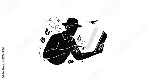Farmer Using Technology for Crop Management and Agriculture Innovation