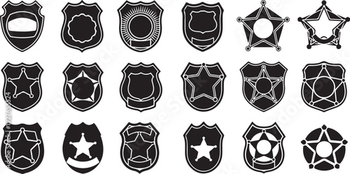 Police Badges and Shields Icon Set in Black White