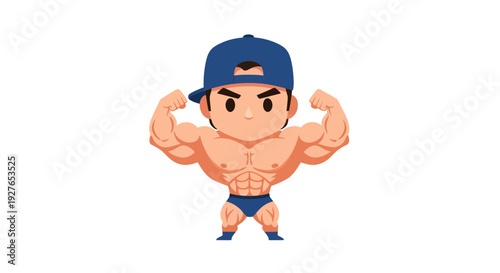 Muscular man cartoon illustration, vector style graphic, fitness and health concept.