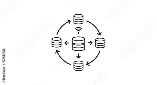 Database Network Synchronization and Wireless Connectivity Concept.