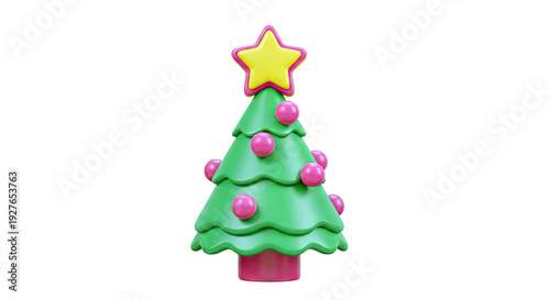 Wallpaper Mural 3D Cartoon Christmas Tree with Pink Ornaments and Yellow Star Torontodigital.ca