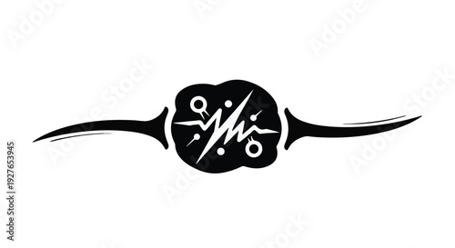 Abstract pulse wave symbol with scientific and technical elements in black
