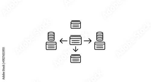 Database network diagram with interconnected data storage units.
