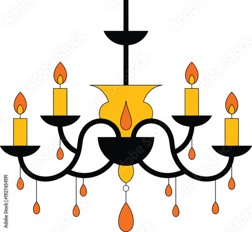 Vintage chandelier with candles, decorative hanging candelabra light fixture vector illustration isolated on white background