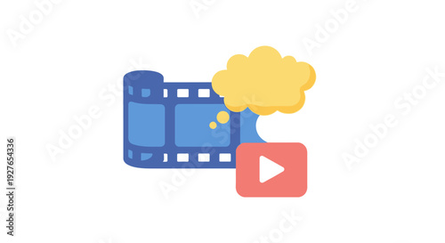 Cloud-based video media playback and content storage concept illustration representing digital entertainment services