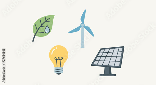 Collection of Icons Representing Renewable Energy and Sustainability Concepts