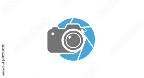 Digital Camera Icon with Aperture and Lens Symbol representing Photography