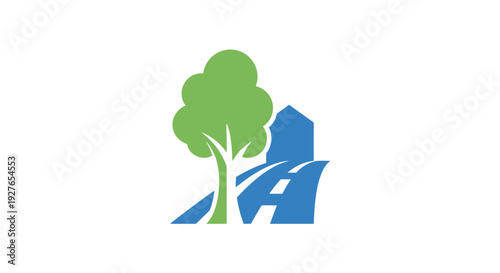 Green Tree on a Road Leading to a Building Symbolizing Growth and Development