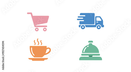 Delivery and shopping service icons for online retail and hospitality business