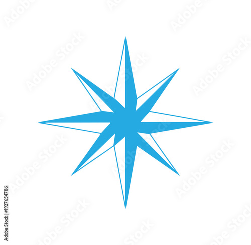 blue star shape with eight pointed ends and sharp lines  nautical symbol