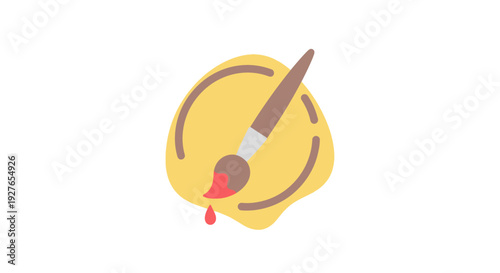 Creative illustration of a paintbrush dipping into yellow paint, with a drip of red paint