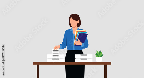 Dedicated businesswoman managing essential office paperwork and document organization for enhanced workplace efficiency and professional operations