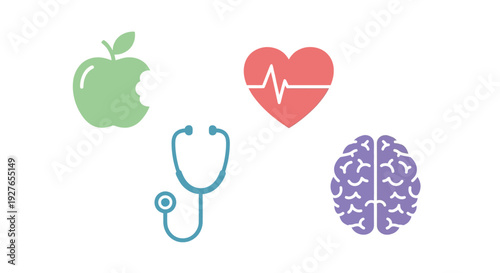 Essential Health and Wellness Symbols A Holistic Approach to Well-being and Medical Care Concepts