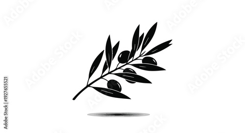 Stylized black olive branch icon with leaves, depicting healthy natural food and traditional plant symbol
