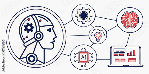 Illustration of a person with various symbols representing senses and communication Vector