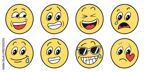 A collection of various emojis depicting different facial expressions and emotions Vector