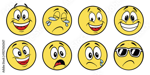A collection of diverse emojis expressing various emotions and reactions Vector