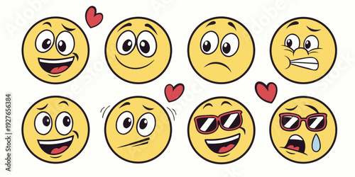 A diverse collection of emoji faces expressing various emotions and states Vector