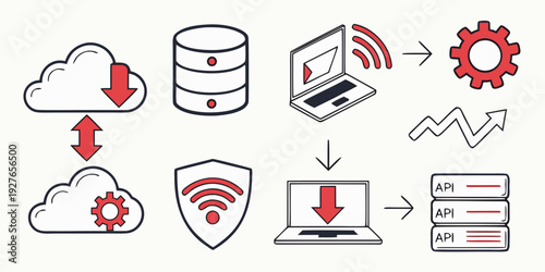 Illustrations of various network security concepts and data protection methods Vector
