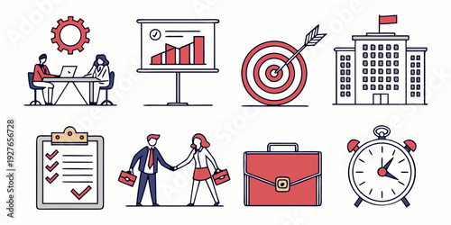 Illustrations of people achieving business and financial goals Vector