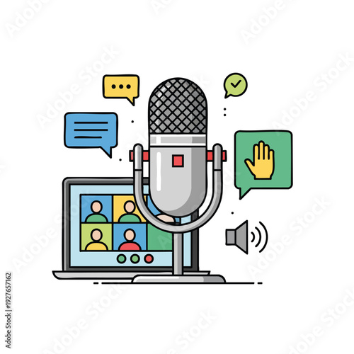 Professional Podcast Recording Setup with Microphone and Laptop